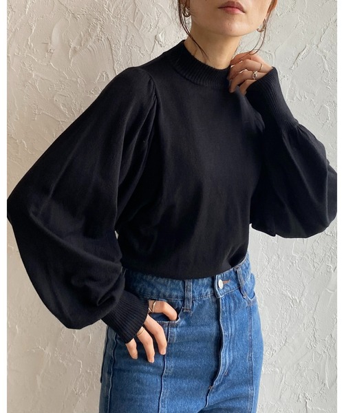 She's Closet(シーズクローゼット)の「ハイネック長袖ボリュームスリーブショート丈ハイゲージニットプルオーバー(ニット/セーター・レディース・オレンジ/キャメル/グリーン/ブラック/アイボリー/ブルー/ピンク・FREE)」の17枚目の写真