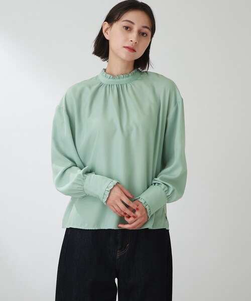 THE SHOP TK (ザ ショップ ティーケー )の「◆【洗える】ギャザーフリルブラウス(シャツ/ブラウス・レディース・ホワイト系/ブラック/ライトブルー・11/12/13)」の1枚目の写真