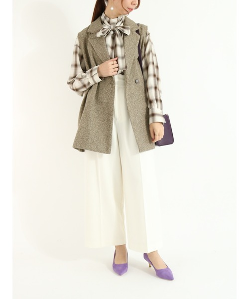 HYKE チェック柄 長袖ボウタイシャツ HYKE チェック柄 長袖ボウタイシャツ 先染めチェック 生地