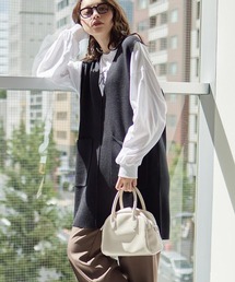 深Vネックミラノリブニットロングベスト