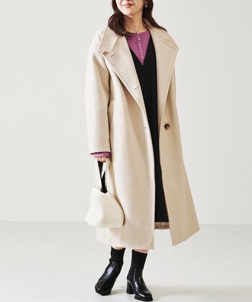 acro（アクロ）の「■スタンドカラーロングコート/AC2711（その他アウター・レディース・ベージュ/ブラック/アイボリー・ﾌﾘ-）」の2枚目の写真