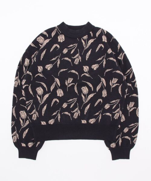 Te chichi TERRASSE（テチチテラス）の「花柄ジャカードニット(セットアップ可)（ニット/セーター・レディース・ブラック/モカ/ネイビー・ﾌﾘ-）」の3枚目の写真