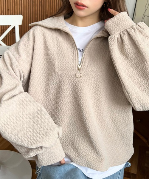 moment+（モーメントプラス）の「ジャガードハーフジッププルオーバー