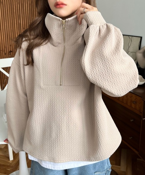 moment+（モーメントプラス）の「ジャガードハーフジッププルオーバー