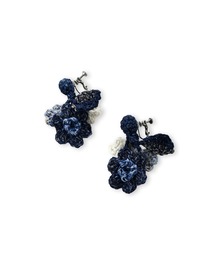 45R | 手編みかぎ針フラワーのイヤリング（インディゴ）(イヤリング)