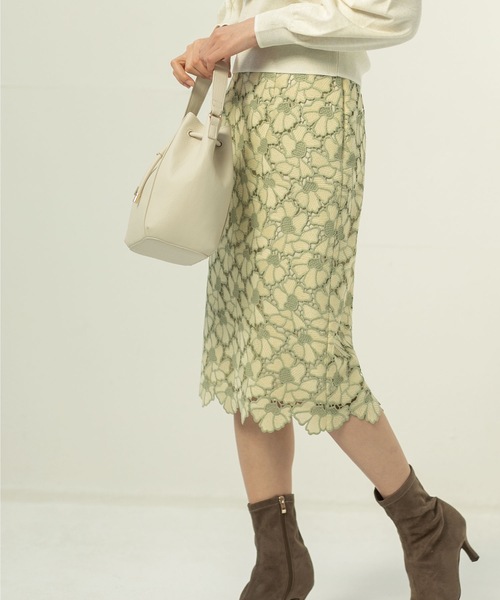 index（インデックス）の「◆配色 フラワーレースタイト（スカート・レディース・ライトグレー系4/イエロー系その他6/チャコール・36/40/42/38）」の3枚目の写真