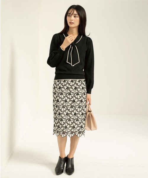 index（インデックス）の「◆配色 フラワーレースタイト（スカート・レディース・ライトグレー系4/イエロー系その他6/チャコール・36/40/42/38）」の4枚目の写真