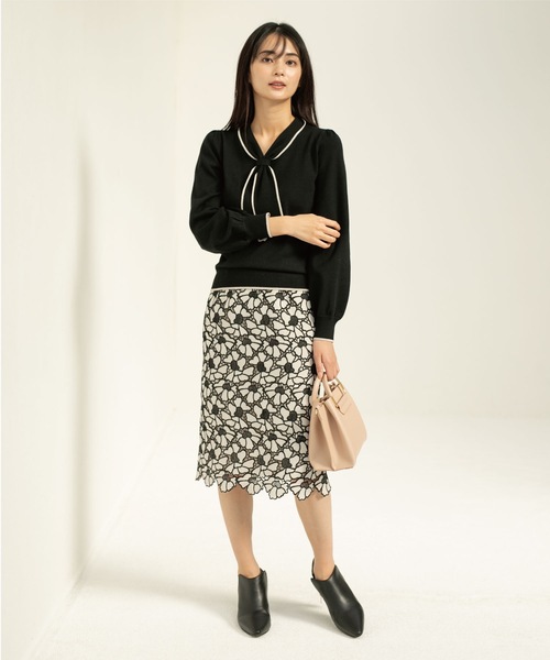 index（インデックス）の「◆配色 フラワーレースタイト（スカート・レディース・ライトグレー系4/イエロー系その他6/チャコール・36/40/42/38）」の8枚目の写真