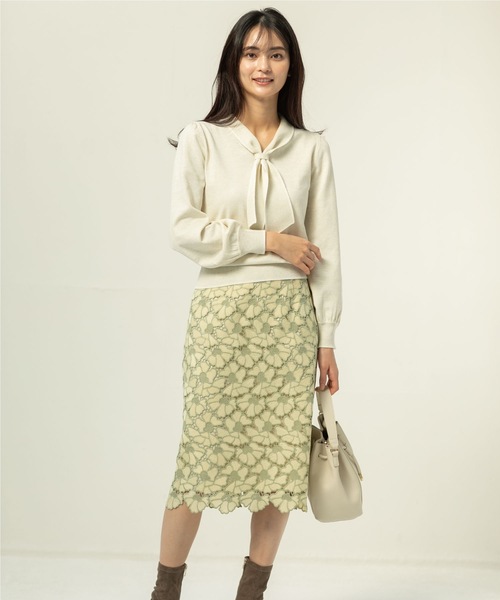 index（インデックス）の「◆配色 フラワーレースタイト（スカート・レディース・ライトグレー系4/イエロー系その他6/チャコール・36/40/42/38）」の5枚目の写真