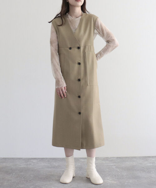 fredy emue（フレディエミュ）の「リネンライクジャンスカ＋ジレ（ペチコート付き）（ジャンパースカート・レディース・ブラック/ベージュ・38/36）」の17枚目の写真