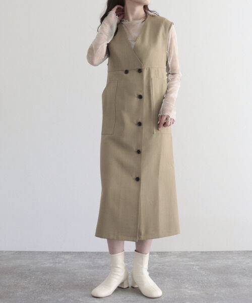 fredy emue（フレディエミュ）の「リネンライクジャンスカ＋ジレ（ペチコート付き）（ジャンパースカート・レディース・ブラック/ベージュ・38/36）」の18枚目の写真