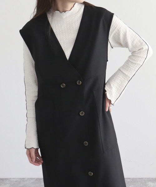 fredy emue（フレディエミュ）の「リネンライクジャンスカ＋ジレ（ペチコート付き）（ジャンパースカート・レディース・ブラック/ベージュ・38/36）」の6枚目の写真