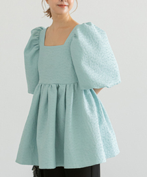 ジャガードバルーンスリーブブラウス