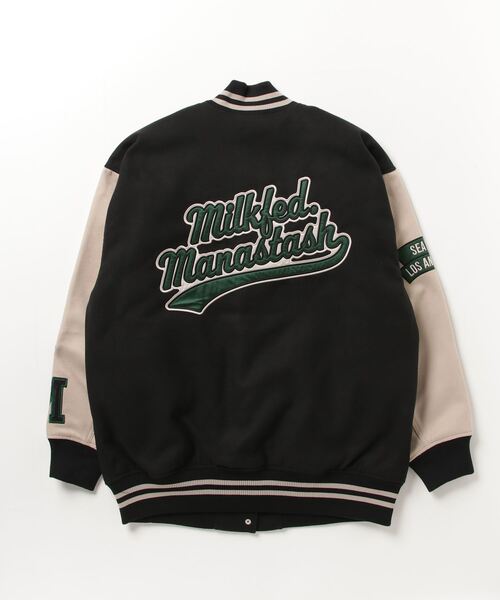MILKFED.（ミルクフェド）の「MILKFED. × MANASTASH /ミルクフェド×マナスタッシュ　SPECIAL STADIUM JUMPER　VARSITY JACKET　バーシティージャケット スペシャルスタジアムジャンパー（スタジャン・メンズ・ブラック・L）」の2枚目の写真