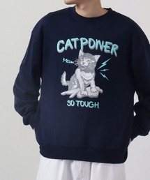 MODISH GAZE 裏毛 クルーネック 長袖 スウェット CAT POWER