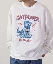 MODISH GAZE 裏毛 クルーネック 長袖 スウェット CAT POWER