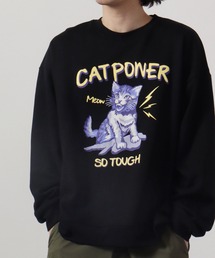 MODISH GAZE 裏毛 クルーネック 長袖 スウェット CAT POWER