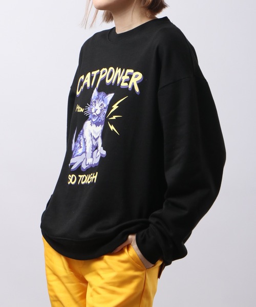 MODISH GAZE(モディシュガゼ)の「MODISH GAZE 裏毛 クルーネック 長袖 スウェット CAT POWER(スウェット・メンズ・ブラック/オフホワイト/ネイビー・M/L)」の6枚目の写真