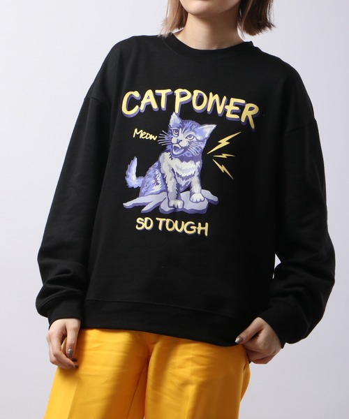 MODISH GAZE(モディシュガゼ)の「MODISH GAZE 裏毛 クルーネック 長袖 スウェット CAT POWER(スウェット・メンズ・ブラック/オフホワイト/ネイビー・M/L)」の7枚目の写真
