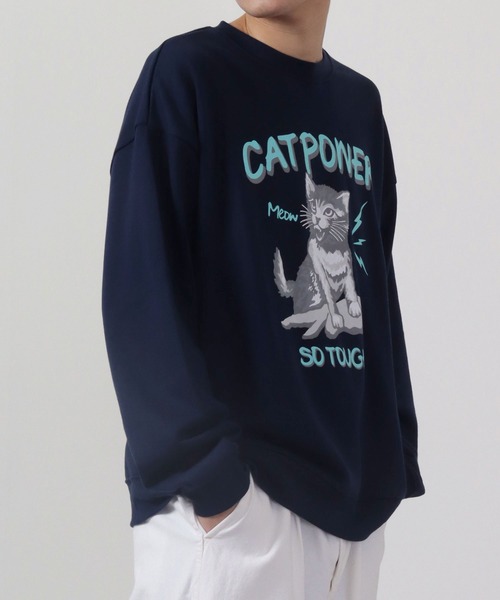 MODISH GAZE(モディシュガゼ)の「MODISH GAZE 裏毛 クルーネック 長袖 スウェット CAT POWER(スウェット・メンズ・ブラック/オフホワイト/ネイビー・M/L)」の14枚目の写真