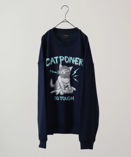 MODISH GAZE(モディシュガゼ)の「MODISH GAZE 裏毛 クルーネック 長袖 スウェット CAT POWER(スウェット・メンズ・ブラック/オフホワイト/ネイビー・M/L)」の9枚目の写真