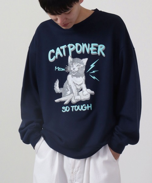 MODISH GAZE(モディシュガゼ)の「MODISH GAZE 裏毛 クルーネック 長袖 スウェット CAT POWER(スウェット・メンズ・ブラック/オフホワイト/ネイビー・M/L)」の15枚目の写真