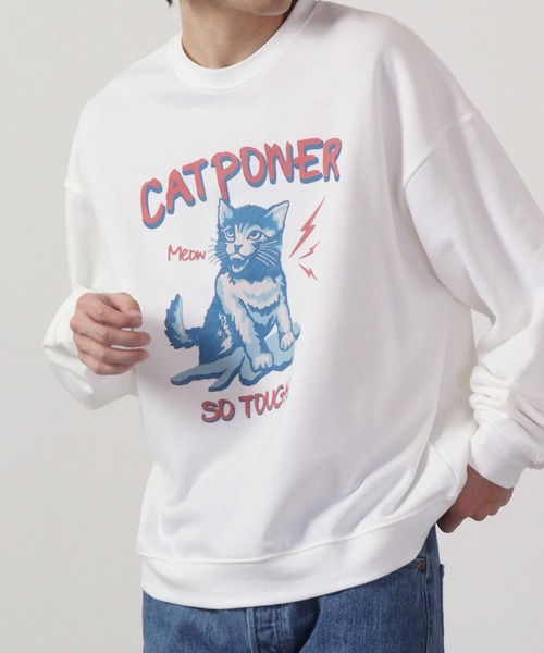 MODISH GAZE(モディシュガゼ)の「MODISH GAZE 裏毛 クルーネック 長袖 スウェット CAT POWER(スウェット・メンズ・ブラック/オフホワイト/ネイビー・M/L)」の22枚目の写真