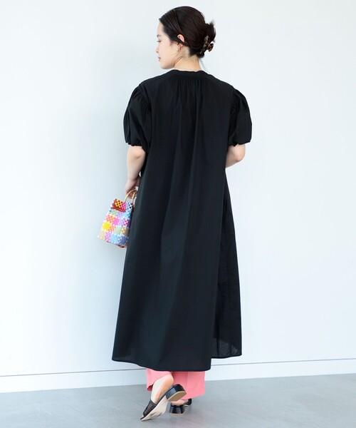 no773フリル黒リボンヨークギャザーワンピース　リネンコットン　生成り フリル黒リボンヨークギャザーワンピース／生成り／リネン