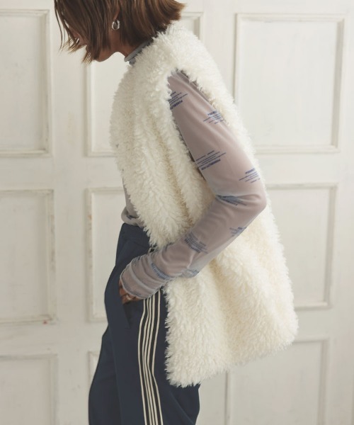 pufe】プードルフェイクファーロングベスト（ベスト）｜DONOBAN