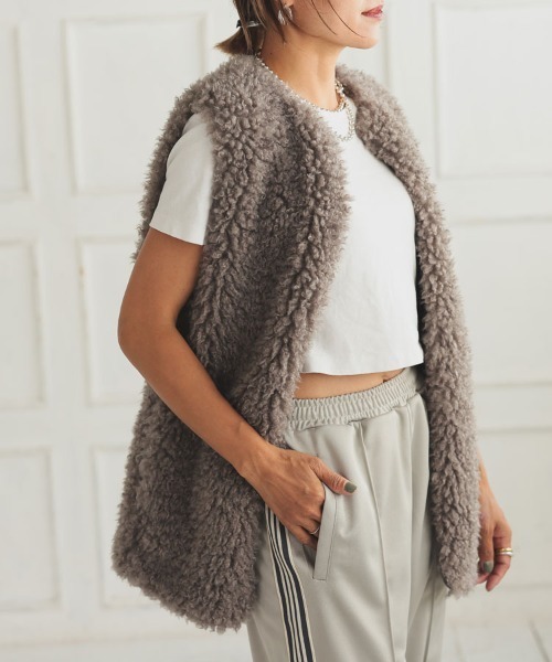 pufe】プードルフェイクファーロングベスト（ベスト）｜DONOBAN