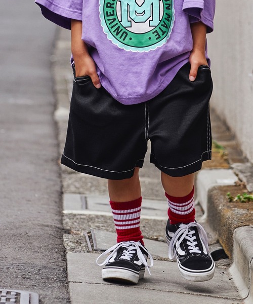 PAIRMANON STREET(ペアマノンストリート)の「【接触冷感】【PAIRMANON STREET】ユニセックス10カラーハーフパンツ(その他パンツ・キッズ・ブラック系その他3/パープル/ベージュ/チェック/ホワイト/ブルー系その他2/グリーン/ブラック系その他5/ネイビー/ブラック・110/130/150/120/90/100/140)」の3枚目の写真