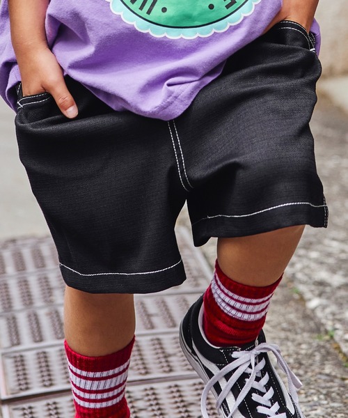 PAIRMANON STREET(ペアマノンストリート)の「【接触冷感】【PAIRMANON STREET】ユニセックス10カラーハーフパンツ(その他パンツ・キッズ・ブラック系その他3/パープル/ベージュ/チェック/ホワイト/ブルー系その他2/グリーン/ブラック系その他5/ネイビー/ブラック・110/130/150/120/90/100/140)」の13枚目の写真