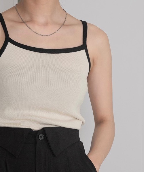 Amiur(エミレ)の「two tone smooth camisole(キャミソール・レディース・アイボリー/ブラック/ストライプ・FREE)」の2枚目の写真
