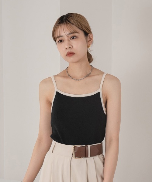 Amiur(エミレ)の「two tone smooth camisole(キャミソール・レディース・アイボリー/ブラック/ストライプ・FREE)」の1枚目の写真
