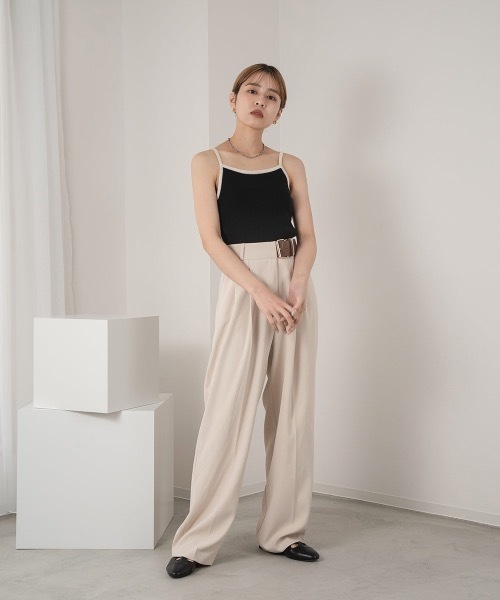 Amiur(エミレ)の「two tone smooth camisole(キャミソール・レディース・アイボリー/ブラック/ストライプ・FREE)」の6枚目の写真