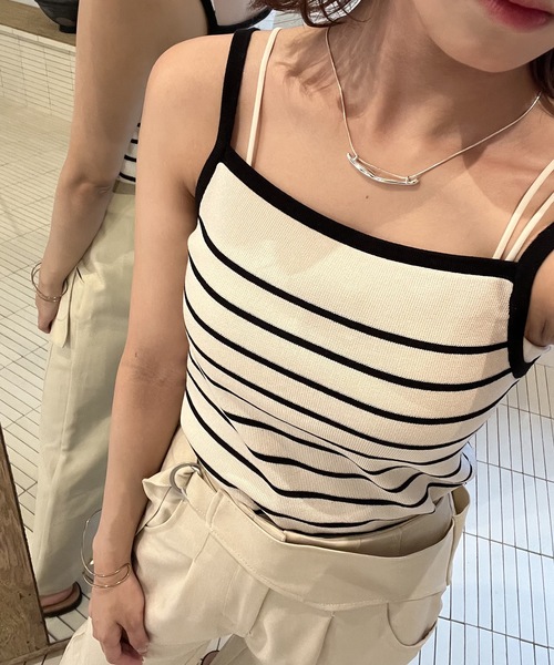 Amiur(エミレ)の「two tone smooth camisole(キャミソール・レディース・アイボリー/ブラック/ストライプ・FREE)」の12枚目の写真