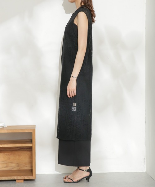 レースロングジレ×サロペットセット ナノユニーバース S 美品 レース ロングジレ × サロペット セット