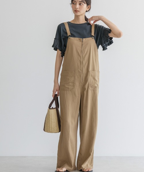 AMERICAN HOLIC(アメリカンホリック)の「リネンブレンドサロペット(ワンピース・レディース・ブラック/キャメル・L/M)」の1枚目の写真