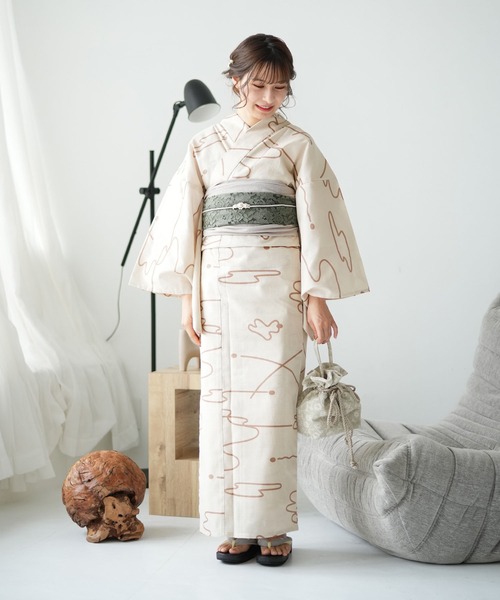 ​【新品】utatane×たかあしあかり 線描きアート 浴衣3点セット Sサイズ utatane（ウタタネ）の「【たかあしあかり×utatane】浴衣3点セット