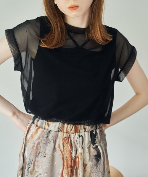hinari(ヒナリ)の「チュールフレンチスリーブトップス(その他トップス・レディース・アイボリー/ブラック/ミント・FREE)」の6枚目の写真