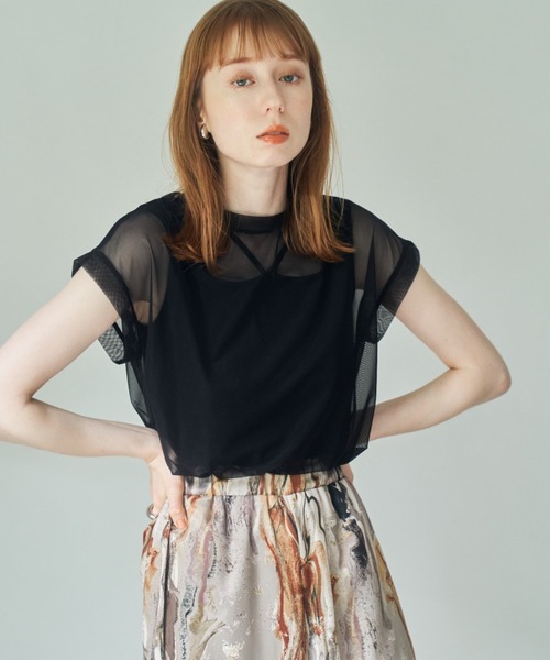 hinari(ヒナリ)の「チュールフレンチスリーブトップス(その他トップス・レディース・アイボリー/ブラック/ミント・FREE)」の9枚目の写真