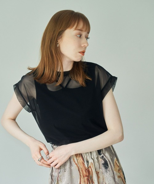 hinari(ヒナリ)の「チュールフレンチスリーブトップス(その他トップス・レディース・アイボリー/ブラック/ミント・FREE)」の12枚目の写真