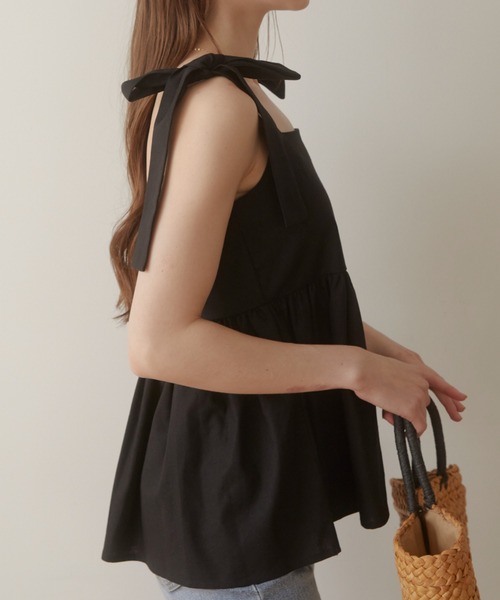 ACYM アシームリボン2way ribbon shoulder トップス 黒 ACYM（アシーム）の「【ZOZO限定】2way ribbon shoulder