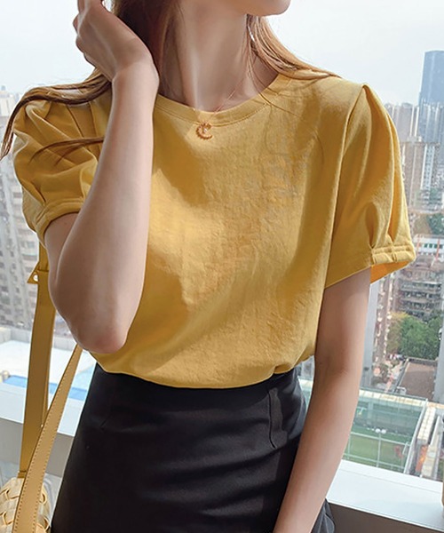 NinaetLina(ニナエリナ)の「半袖Tシャツ(Tシャツ/カットソー・レディース・イエロー/オレンジ/ブラック/ホワイト・FREE)」の4枚目の写真