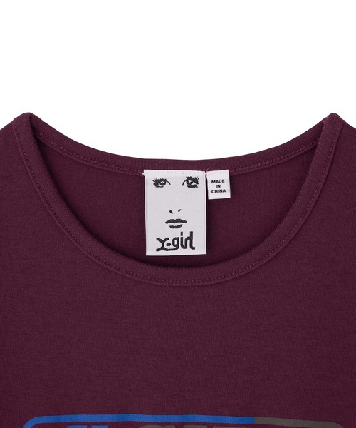 X-girl（エックスガール）の「OBLONG OVAL LOGO BABY TEE（Tシャツ/カットソー・レディース・バーガンディー/ホワイト/チャコール・M/S）」の9枚目の写真
