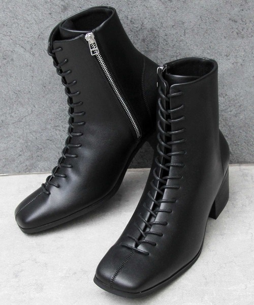 glabella（グラベラ）の「ハイヒール スクエアトゥ センターシーム レースアップブーツ / ヒールブーツ（ブーツ・メンズ・ブラック・S/M/L）」の7枚目の写真