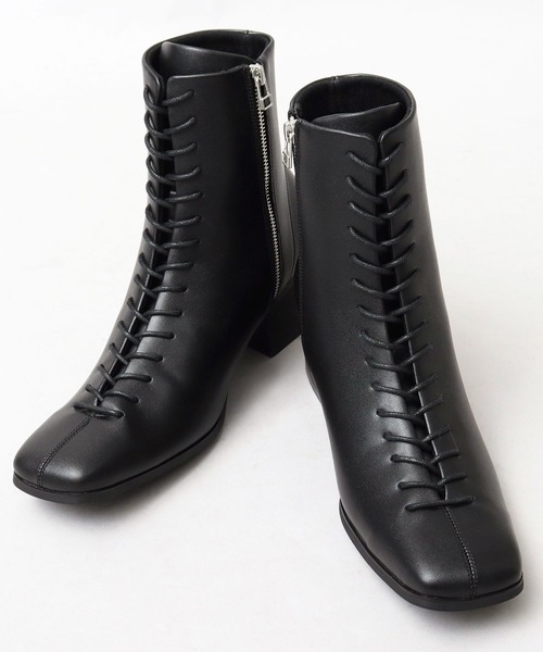 glabella（グラベラ）の「ハイヒール スクエアトゥ センターシーム レースアップブーツ / ヒールブーツ（ブーツ・メンズ・ブラック・S/M/L）」の5枚目の写真