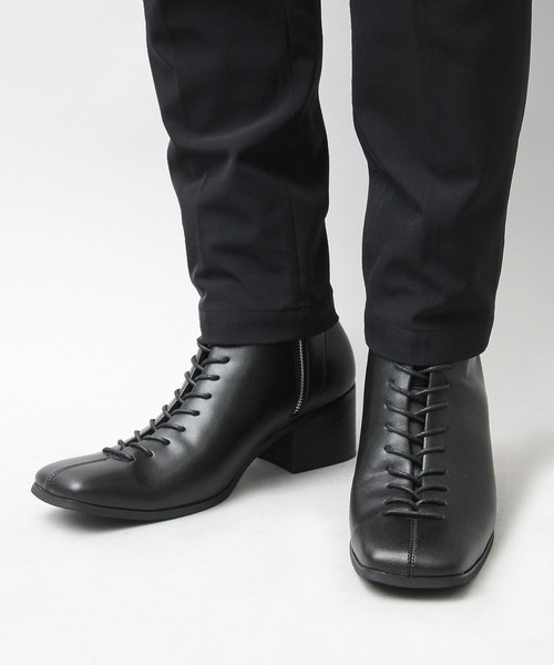 glabella（グラベラ）の「ハイヒール スクエアトゥ センターシーム レースアップブーツ / ヒールブーツ（ブーツ・メンズ・ブラック・S/M/L）」の8枚目の写真