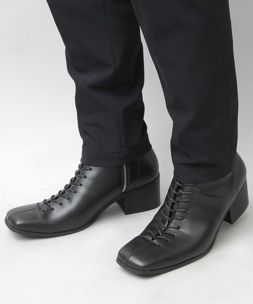 glabella（グラベラ）の「ハイヒール スクエアトゥ センターシーム レースアップブーツ / ヒールブーツ（ブーツ・メンズ・ブラック・S/M/L）」の2枚目の写真
