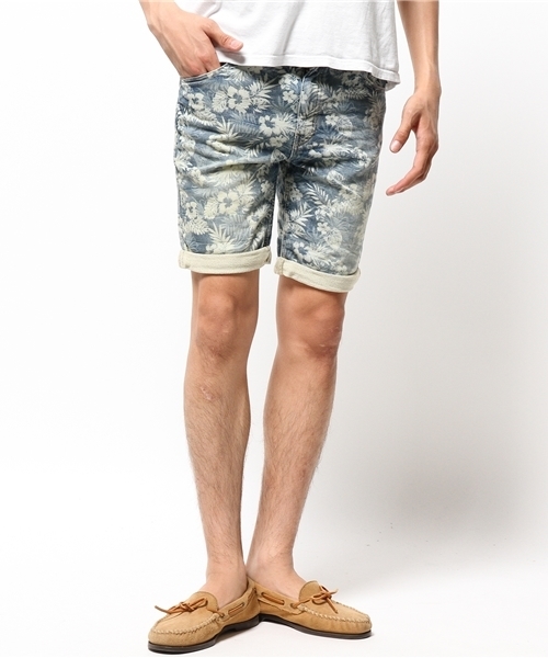 VENCEEXCHANGE（ヴァンスエクスチェンジ）の「ドビーデニムリゾート柄ショートパンツ  （デニムパンツ・メンズ・ネイビー/ブルー・SMALL/LARGE/MEDIUM）」の2枚目の写真